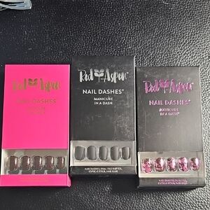Red Aspen Nail Dashes - Glitter and Pink Black Press-On Nails lot 3 short square
